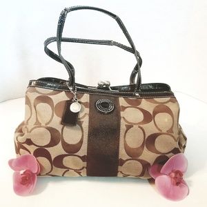 COACH F19190 Signature Stripe Framed Carryall Hand